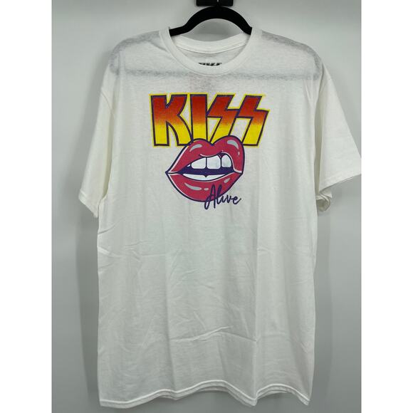 Kiss Alive White Pink Lips Graphic Tee TShirt Short Sleeve Mens Size Large NEW - Picture 2 of 9